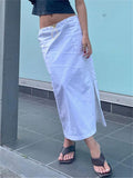 Peneran White Casual Loose Pencils Skirt Straight Ladies High Waist Elegant Side Split Fashion Pocket For Women Midi Skirts 2023