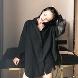 PENERAN Women Clothes Fashion 2022 Harajuku Shirt Women Animal Print Blouses Button Up Long Sleeve Oversized Streetwear Chinese Style Black Tops Punk Hip Pop