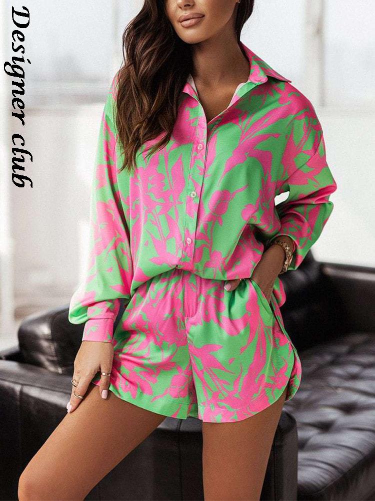 PENERAN Back To School Print Shorts Suits Woman Vintage Long Sleeve Shirt And Short Pants Suit Two Piece Set Female Casual Outfit