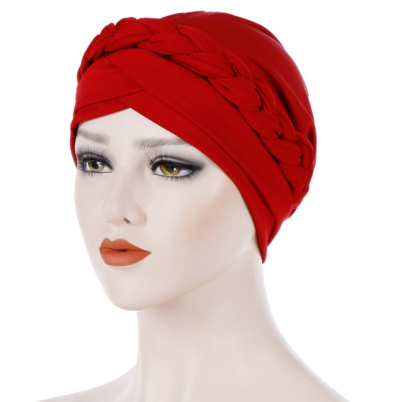 Peneran Dubai Turkey Single Braids Solid Color Hijab Caps Muslimturban Cap Islamic Underscarf Bonnet Hat Female Headband Turbante
