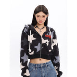 Peneran Women Cropped Hoodies Harajuku Grunge Y2k Streetwear Graphic Kpop Fashion Female Zipper Sweatshirts Loose Sexy Retro