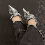 Peneran Fall outfits back to school Y2K Silver High Heels Sandals Women Summer 2023 Punk Goth Pointed Toe Party Shoes Woman Metallic Thin Heeled Dress Pumps Ladies