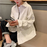 Peneran Embroidered Smiling Face Shirt Coat Female Student 2022 Korean Fashion Loose Casual Long Sleeved Corduroy Coat Shirt