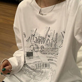 Black Friday Sales White Tshirts Women Long Sleeve Y2k Top Korean Fashion Graphic Off Shoulder Oversize Tees Black Harajuku T-Shirt Vintage