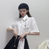 PENERAN Women Clothes Fashion 2022 Vinatgetwo Piece Dress Women Chain Button Up Shirt Korean Gothic Pleated Skirt Oversized Streetwear Summer Punk Sets Kpop