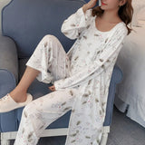 Back to School Women Pajamas 3 Pieces Satin Sleepwear Pijama Silk Home Wear Home Clothing Embroidery Sleep Lounge Pyjama Pyjamas Set