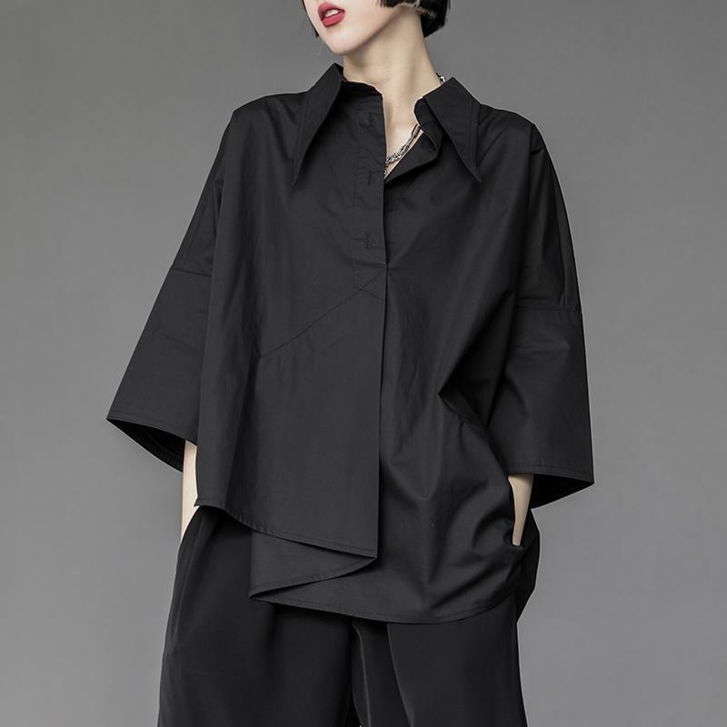 PENERAN Women Clothes Fashion 2022 Women's Blouse Asymmetrical Harajuku Japanese Korean Style Black White Shirt Loose Button Up Tops Casual Summer Fashion