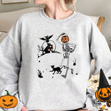 Peneran Dancing Skeletons And Pumpkin Graphic Pullover Hoodie Women Skull Pumpkin Halloween Hoodies Sweatshirt Dance Spooky Clothes