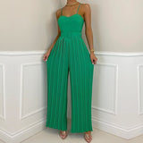 PENERAN Women Wide Leg Pants Romper Fashion Casual Solid Color Spaghetti Strap Pleated Long Jumpsuit Sexy Party Backless Playsuits