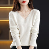 Peneran 2022 V Neck Loose Solid Chic Soft Casual Female Jumperwomen Sweater Autumn Winter Fashion Basic Knitted Pullovers