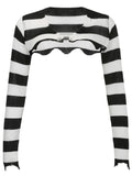 Peneran Knit Shrugs Tops For Women Black And White Striped Mini Cardigan Knitwear Long Sleeve Drop Shoulder Shrug Top Y2k E-girls