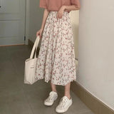 BACK TO SCHOOL Peneran Vintage A-Line Skirts Floral Print Pleated Long Skirts Summer Women New Korean Skirt Harajuku Streetwear Elastic Waist Midiskirt
