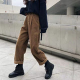 PENERAN Corduroy Pants Straight-Leg Pants 2024 Fashion Casual High Waist Pleated Trousers Harajuku Vintage Loose Wide Leg Pants Y2K
