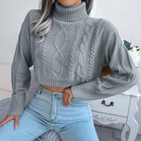 Black Fridays Sales Twist Short Knitted Sweater Pullover For Women Fall Sweater 2022 New Solid Long Sleeve Turtleneck Cropped Crop Sweaters