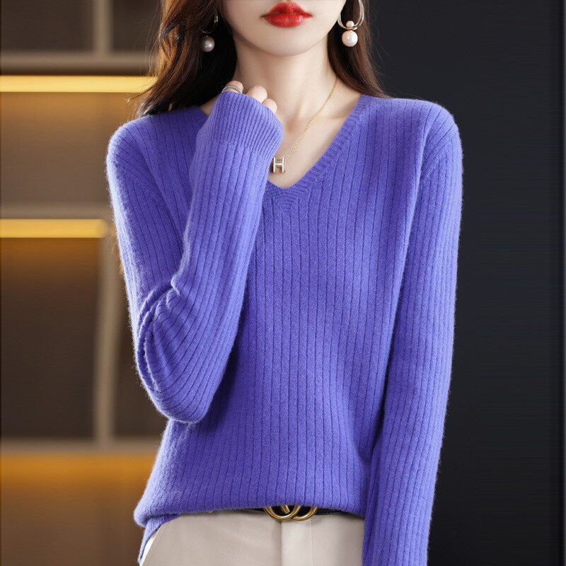 Peneran 2022 V Neck Loose Solid Chic Soft Casual Female Jumperwomen Sweater Autumn Winter Fashion Basic Knitted Pullovers