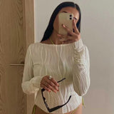 Peneran 2022 Autumn Ruched Long Sleeve T Shirts Women Casual White Skinny Black Skirt Basic Tee Fashion Street Cropped Top Y2K Clothes