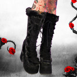 PENERAN New Brand Design Goth Warm Fur Goth Women's Boots Chunky High Heels Platform Cosplay Winter Shoes Woman Size 43