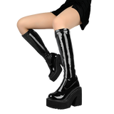 PENERAN Punk Gothic Style Women's Mid Calf Boots 2022 Platform Chunky High Heels Long Boots Shoes Casual Round Toe Brand Design