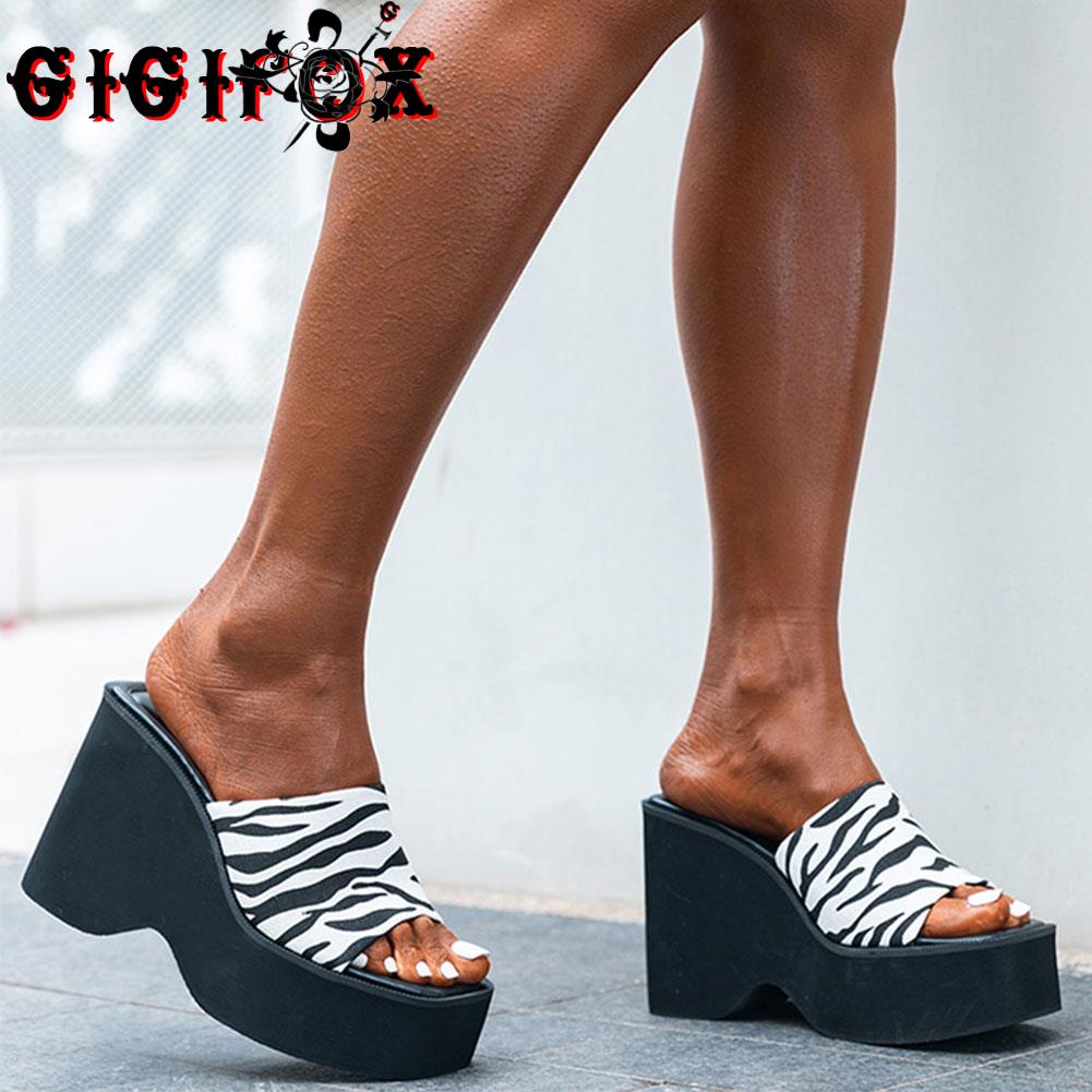 PENERAN Big Size 43 Summer Black White Chunky Heeled Mules High Heels Leisure Trendy Platform Wedges Sandals Shoes For Women 2022