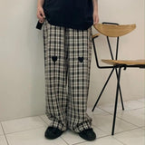 Peneran Vintage Plaid Pants Women Elastic Waist Loose Straight Pant Korean Harajuku High Waist Trousers 2022 Casual Retro Wide Leg Pants