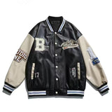 Christmas Gifts American Retro Letter Embroidery Leather Jacket Coat Women's Y2K Street Hip-Hop Trend Baseball Suit Couple Casual Leather Jacket