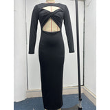 Peneran Spring Long Sleeve Bodycon dress Hollow Out Sexy Elegant Ladies Party Dress Solid Wrap Body Long Romper Evening 2023 New