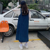 back to school Spring and summer clothes Fat mm women's clothes Korean fashion fashion denim straps Medium length dress S-5XL200jin