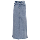 Peneran Denim Long Skirts For Women Casual High Street Low Waist Jeans Skirt With Pocket Zipper Streetwear Y2k Maxi Skirts New