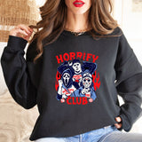 Peneran Stranger Things Horrify Club Hoodie Halloween Spooky Season Fall Sweatshirt Hell Devil Fire Graphic Pullover Crewneck Sweatshirt