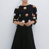 Peneran 2022  Women's Autumn New Style Women's Cute Loose Cake Jacquard Pattern Knit Sweater 0021105