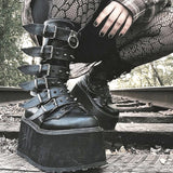 PENERAN Big Size 43 Black Gothic Motorcycle Boots Zip High Heel Punk Rivets Chunky Platform Mid-Calf Women Boots Shoes Women