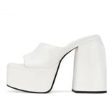 PENERAN Big Size 43 Summer White Chunky Heeled Mules High Heels Sexy Party Platform Heel Sandals Shoes For Women