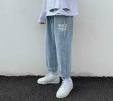 PENERAN American High Street Letter Printed Jeans Man 2022 Spring Autumn Korean Harajuku Loose Casual Straight Leg Pants Hip Hop Pants