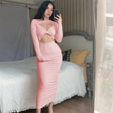 Peneran Spring Long Sleeve Bodycon dress Hollow Out Sexy Elegant Ladies Party Dress Solid Wrap Body Long Romper Evening 2023 New