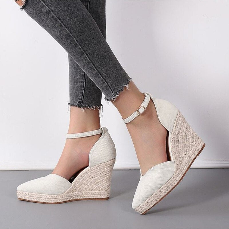 Thanksgiving Day Gifts  Women's Wedges Sandals Summer Pointed Toe Ladies Shoes Buckle Strap Elegant Female Causal Sandal Woman Shoes 2022 New