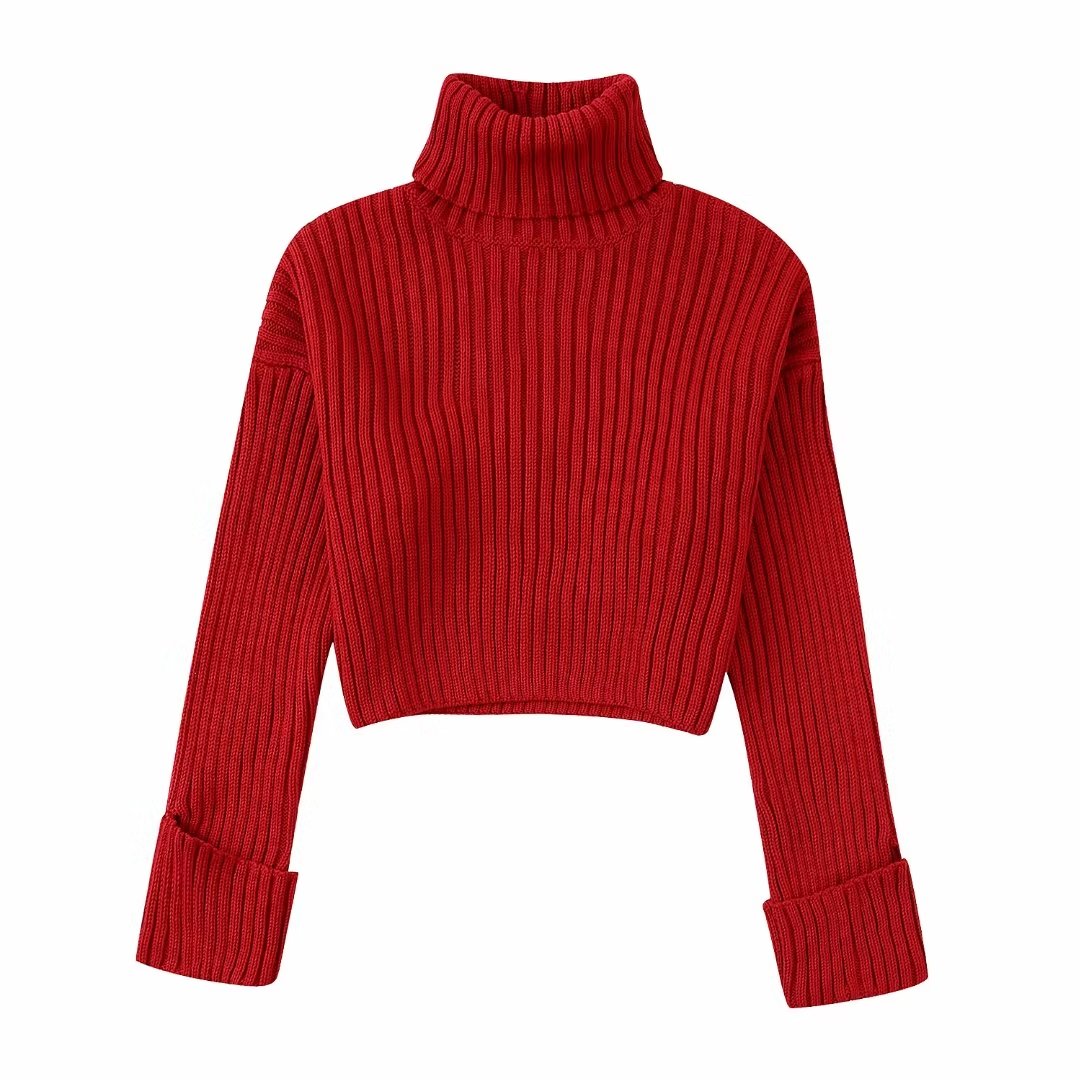 Peneran 2022  Women's New Fashion All-Match Two Tone Rib Short Knit Sweater 6771146