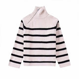 Peneran Women Autumn New Fashion Zippered Stripes Sweater Vintage O Neck Long Sleeve Female Pullovers Chic Tops