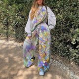Peneran Butterfly Print Tracksuit Loose Two Piece Set Sweatshirt Women Pullover Top Wide Leg Pants Oversized Casual Suits Outfits Autumn
