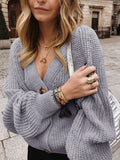 Peneran Zoki Women Knitted Cardigans Sweater Fashion Autumn Long Sleeve Loose Coat Casual Button Thick V Neck Solid Female Tops 2022