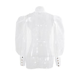 Peneran White Chiffon Top Shirts For Women Elegant Long Lantern Sleeve Mesh T-shirt See-Through Blouse Bow Sheer Ladies Shirts