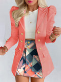 Graduation gift New Lady Office Solid Color Puff Sleeve Suit + High Waist Button Skirt Two-Piece Set Women Spring Fashion Blazer Commute Outfits mh0526