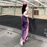 back to school Gradient Purple Straight Tube Loose Washable Jeans for Women's 2023 New Long Pants High Street Summer High Waist Drop Floor Swee