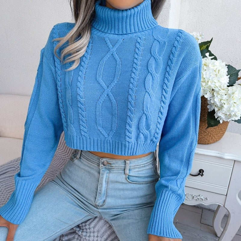 Black Fridays Sales Twist Short Knitted Sweater Pullover For Women Fall Sweater 2022 New Solid Long Sleeve Turtleneck Cropped Crop Sweaters