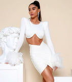 Fall outfits  2023 Fashion Feather Mesh  Bandage Womens Two Peice Sets Blazer Mujer Top Mini Dress Dresses