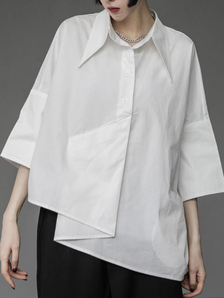 PENERAN Women Clothes Fashion 2022 Women's Blouse Asymmetrical Harajuku Japanese Korean Style Black White Shirt Loose Button Up Tops Casual Summer Fashion