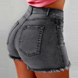 Back to School Women's Denim Shorts 2022 New Summer Lady Clothing High Waist Jeans Shorts Fringe Frayed Ripped Casual Hot Shorts With Pockets