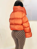 Peneran Fashion Scarf Collar Short Parkas For Women Winter Warm Thicken Jackets Coats 2023 Lady Orange Casual Jackets Famale Outerwear