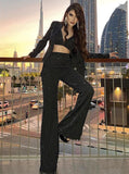 Peneran Fall outfits  2023 Women'S 3-Piece Suit Trousers Suit Diamond Glitter Fashion  Slim Blazer Bell-Bottoms Formal Suit High Quality