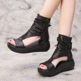 Peneran 2023 Summer Shoes Women Fish Mouth Soft Roman Ladies Sandals Platform Heighten Shoe Wedges Sandals Retro Gladiator Sandals Women