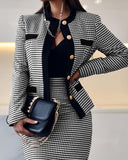 PENERAN Women's Long Sleeve Checkered Print Set Jacket + Skirt Two Piece Set Casual Office For Female 2022 Spring And Autumn Fashion New